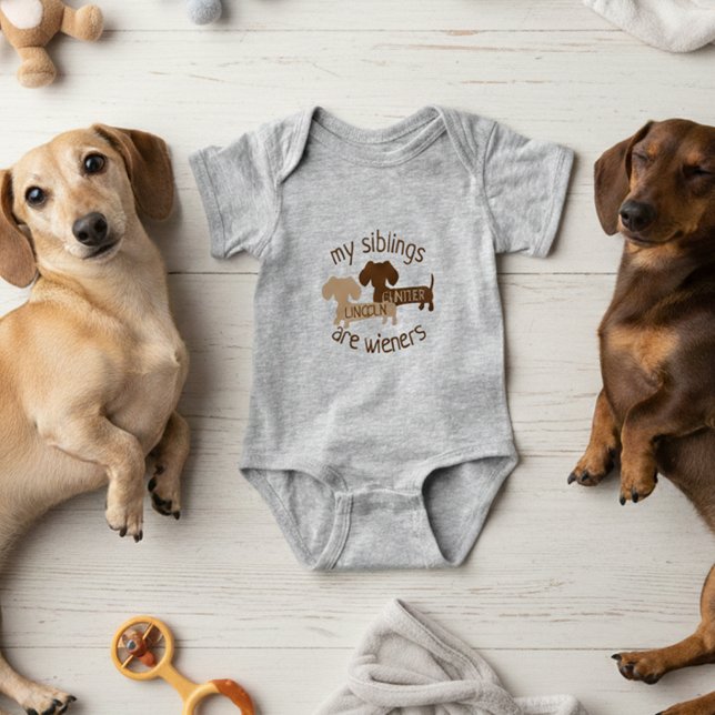 Body Para Bebê Meus irmãos são solteiros ADD Dachshund NOMES Bebê (Personalized my siblings are wieners dachshund baby outfit for newborn - baby shower gift)