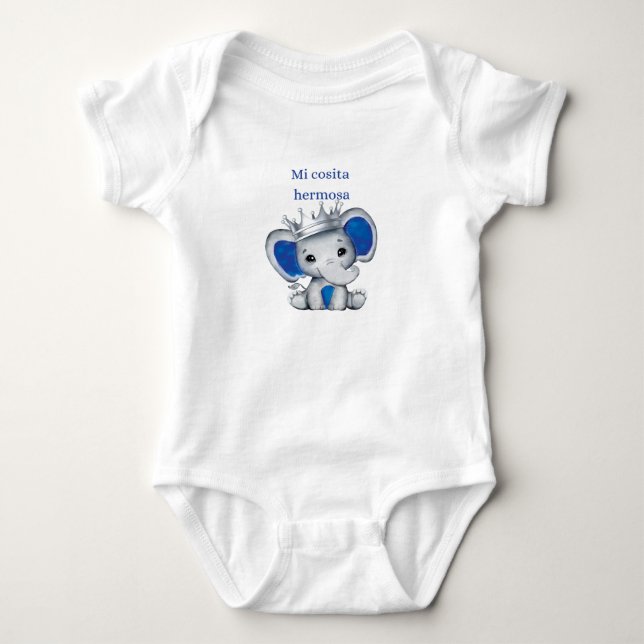 Body Para Bebê Mi cosita Hermosa, niño, de elefante azul, (Frente)