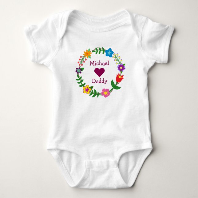 Body Para Bebê Michael Loves Pai Elegante Flowers Personalizar (Frente)