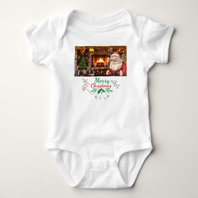 Body Para Bebê Mikitiez classicwhitechristmas light jollyholly (Frente)