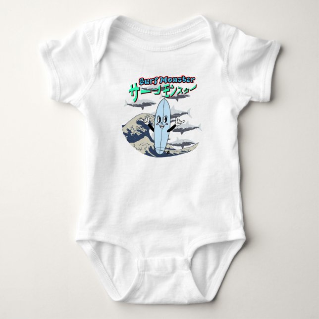 Body Para Bebê Mikitiez surf windsurf monster mint japanesewave (Frente)