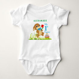 Body Para Bebê Minha 1ª Páscoa Coelho e Ovos de Páscoa Personaliz