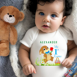Body Para Bebê Minha 1ª Páscoa Coelho e Ovos Personalizados da Pá