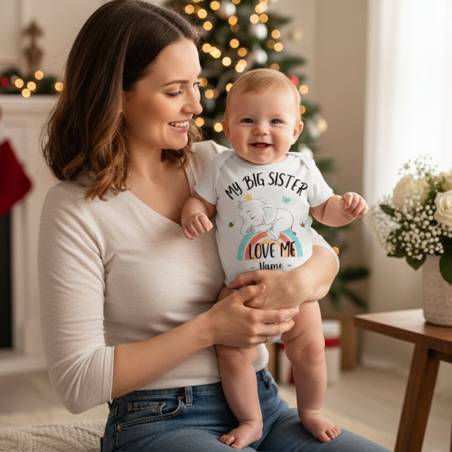 Body Para Bebê Minha Irmã Grande Me Ama Com Nome Personalizado (My Big Sister Loves Me Personalized Baby Bodysuit)