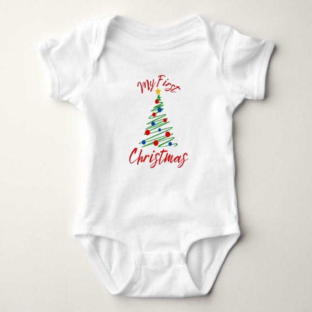Body Para Bebê Minha Primeira Árvore de Natal com Estrela & Luzes (Frente)