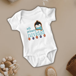 Body Para Bebê Minha Primeira Natal Adorável Pinguim Espanhol Beb
