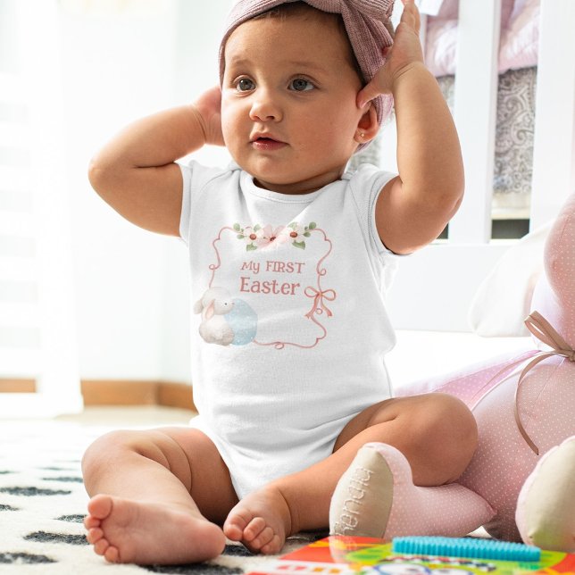 Body Para Bebê Minha Primeira Páscoa Bebê Rosa (Criador carregado)