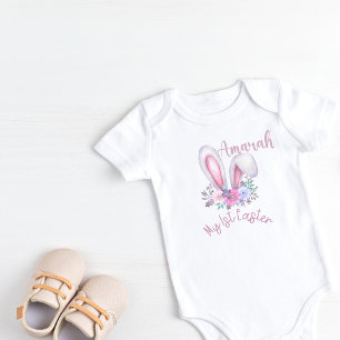 Body Para Bebê Minha Primeira Páscoa, Coelhinho de Água, Coelhinh