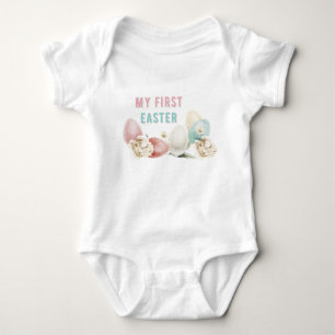 Body Para Bebê Minha primeira Páscoa  Ovos de Páscoa em Aquarel