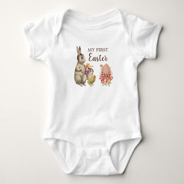 Body Para Bebê Minha Primeira Roupa de Bebê de Páscoa Coelho de C (Frente)