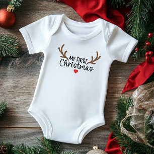 Body Para Bebê Minha Primeira Tipografia de Natal Cervo Simples C