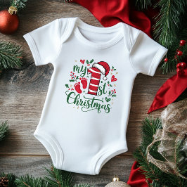 Body Para Bebê Minha primeira tipografia de Natal é um lindo chap