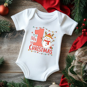 Body Para Bebê Minha Primeira Tipografia de Natal Homem de Neve F