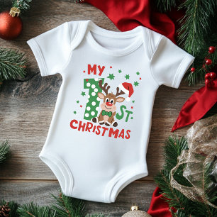 Body Para Bebê Minha Primeira Tipografia de Natal Rena Fofa