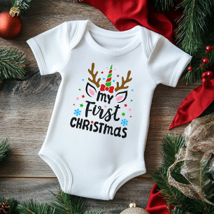 Body Para Bebê Minha Primeira Tipografia de Natal - Um Unicórnio