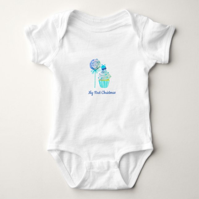 Body Para Bebê Minhas Primeiras Balas de Natal Azuis (Frente)