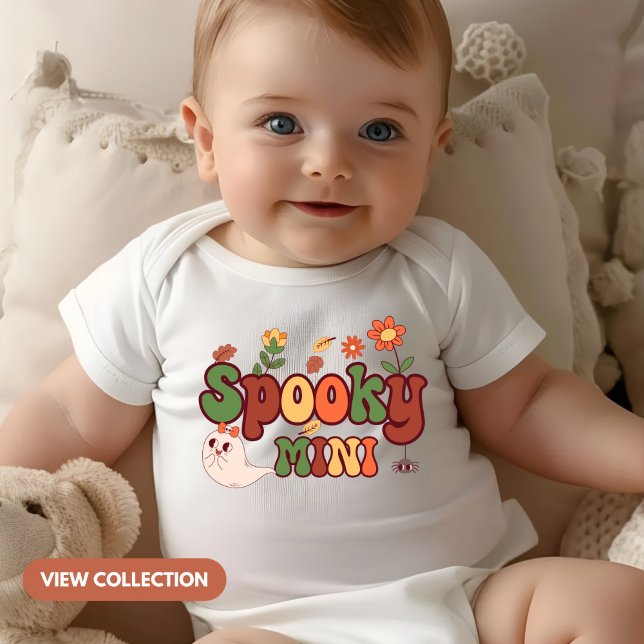 Body Para Bebê Mini Mamãe de Halloween Spooky e eu combinando (Criador carregado)