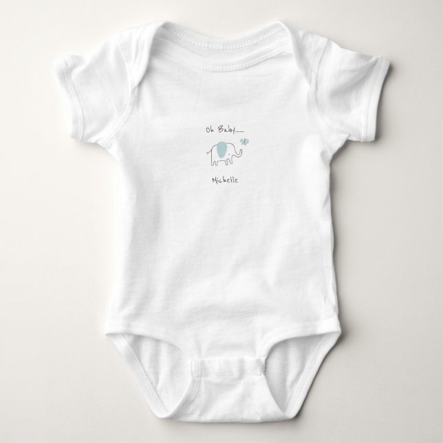 Body Para Bebê Minimalist Dusty Blue Oh Baby Elephant  (Frente)
