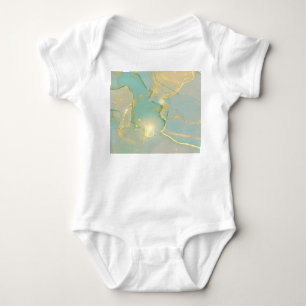Body Para Bebê Mint Green Dourado Marble: Texturado