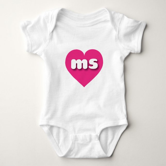 Body Para Bebê Mississípi - Coração rosa quente - Eu amo a ms (Frente)