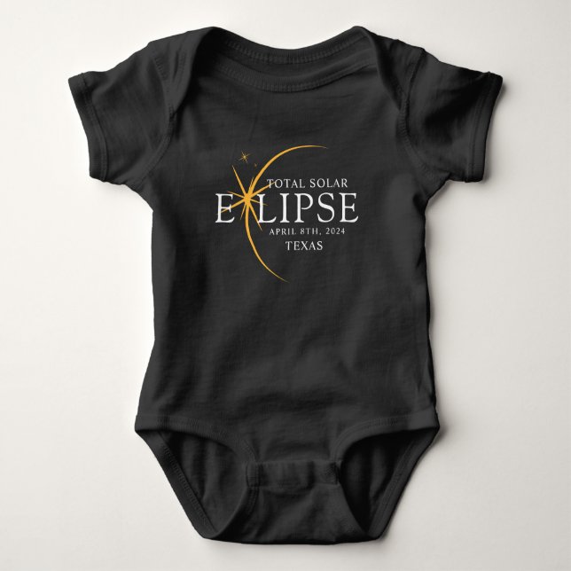 Body Para Bebê Modern Black & Dourado 2024 Texas Total Eclipse So (Frente)