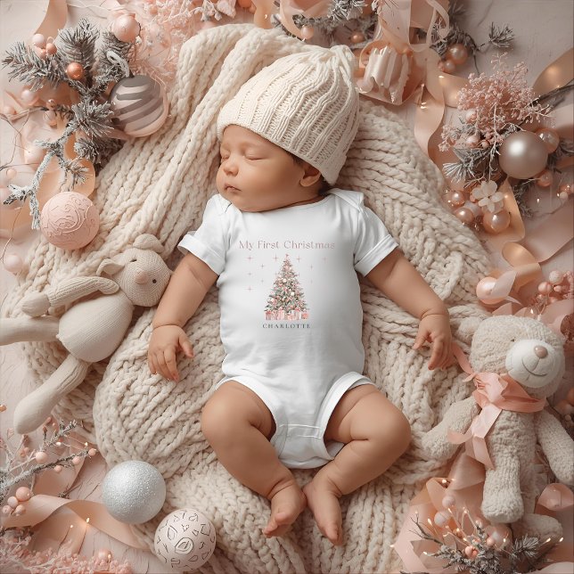 Body Para Bebê Modern Blush My First Christmas – Personalized (Criador carregado)