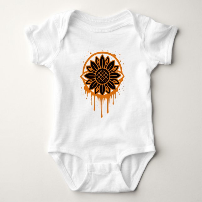 Body Para Bebê Modern Sunflower Floral Art Abstract Nature (Frente)