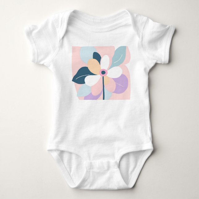 Body Para Bebê Moderno Floral Abstrato Retro Pastel (Frente)