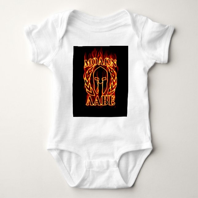 Body Para Bebê Molon Labe Spartan Warrior Laurels on Fire (Frente)