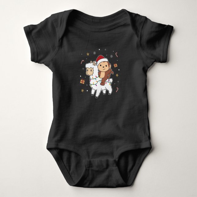 Body Para Bebê Monkey Lama Natal - Animais de inverno (Frente)