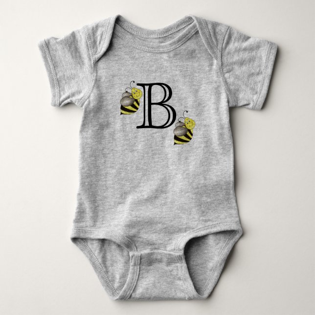 Body Para Bebê Monograma B Monograma Bumblebee Amarelo Abelha (Frente)
