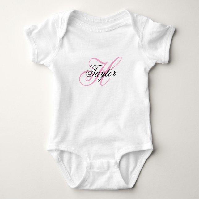 Body Para Bebê Monograma Chique Preto e Rosa (Frente)