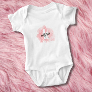 Body Para Bebê Monograma de Menina Bebê em Aquarela Rosa