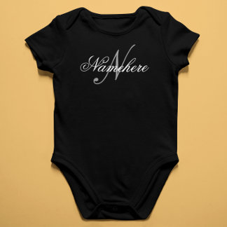 Body Para Bebê Monograma de Nome Personalizado Preto e Branco ÚNi