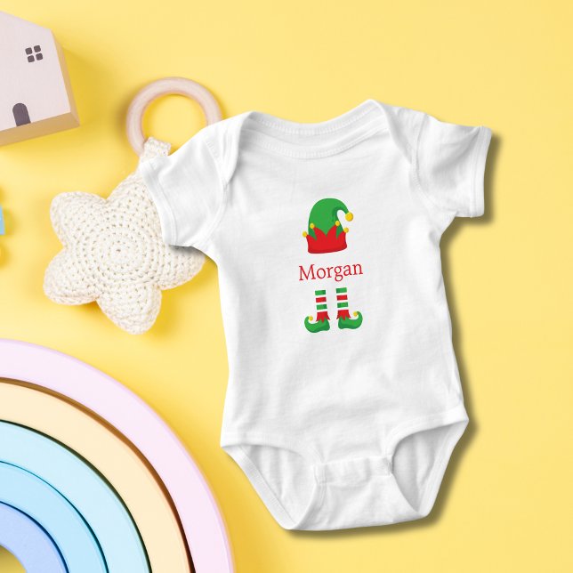 Body Para Bebê Monograma Elf Red Green Boy (Elf Christmas Holiday Monogrammed Baby Body Suit. Baby Gift, Baby Shower Gift)