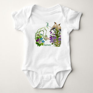 Body Para Bebê Monograma Floral Aquarela Funky Birdies Personaliz