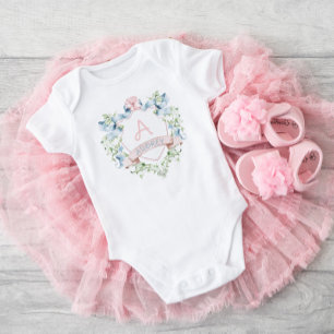 Body Para Bebê Monograma Floral Azul e Cor-de-Rosa