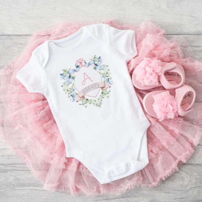 Body Para Bebê Monograma Floral Azul e Cor-de-Rosa (Criador carregado)