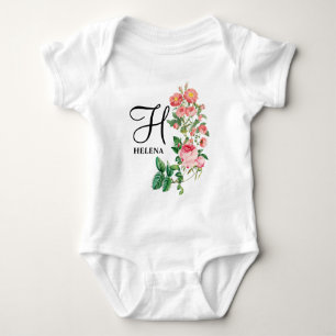 Body Para Bebê Monograma Floral Botânico Personalizado Vintage
