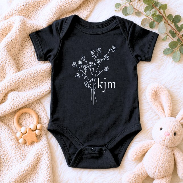 Body Para Bebê Monograma Floral Minimalista (Criador carregado)
