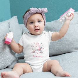 Body Para Bebê Monograma Floral Personalizado Fato de Bebê