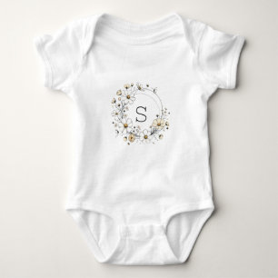 Body Para Bebê Monograma Floral Personalizado Menina Boho Sage Ve