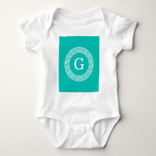 Body Para Bebê Monograma Inicial do Quadro-Chave Grego Teal What