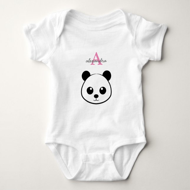Body Para Bebê Monograma personalizado de panda bonito (Frente)