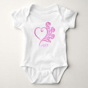 Body Para Bebê Monograma personalizado, Mauve Stylized Heart e Ro