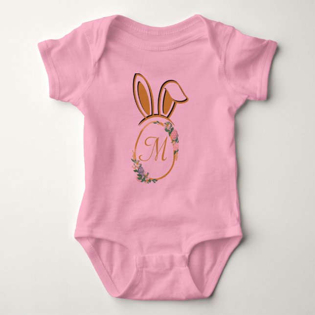 Body Para Bebê Monograma Único de Coelhinhos de Páscoa (Frente)