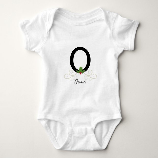 Body Para Bebê Monogramas Family Christmas Holly (Frente)
