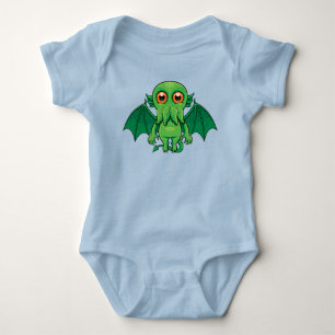 Body Para Bebê Monstro do Cthulhu Verde Bonito