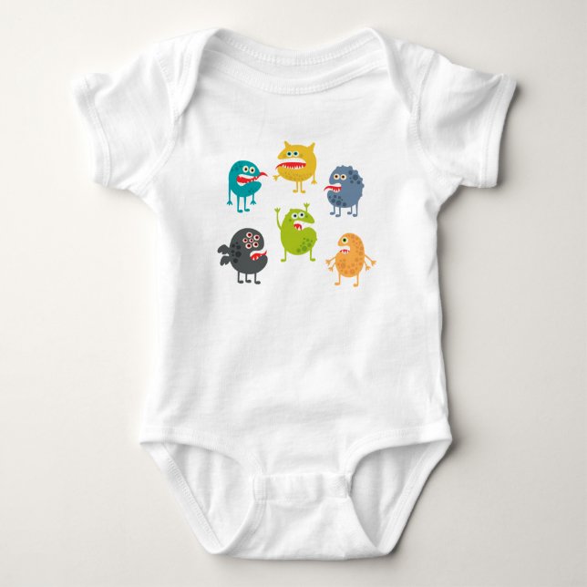 Body Para Bebê Monstros engraçados fofos (Frente)