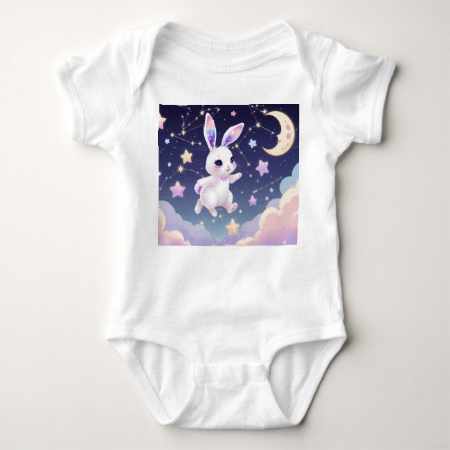 Body Para Bebê Moon Bunny Baby Bodysuit – Pastel Celestial Rabbit (Frente)